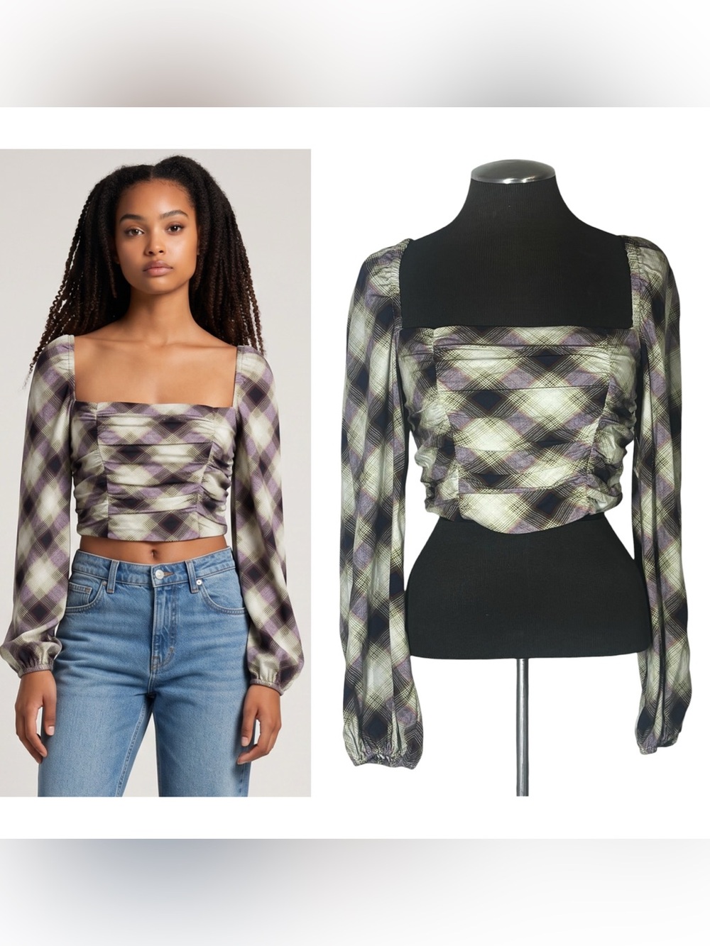 Urban Outfitters – Bambi Plaid Long Sleeve Long Sleeve Crop Top – Small - NWT
